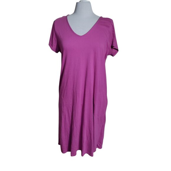 J Jill T Shirt Dress Jersey Cotton V Neck Layered Split Back Dragon Fruit Large - Picture 1 of 8